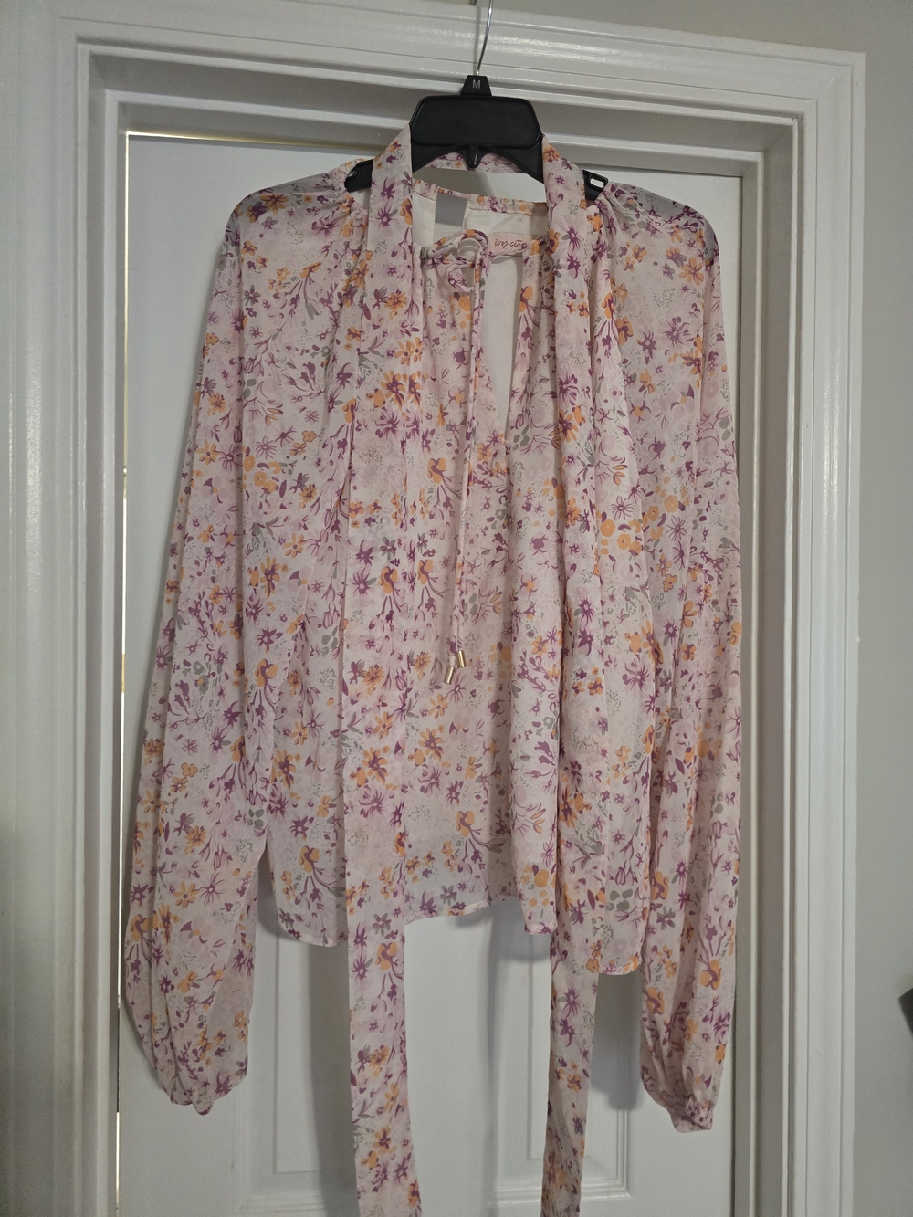Ivy City Co Pink Floral Tie-Neck Blouse